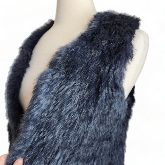 525 America Luxe Womens Size XS Rabbit Fur Outerwear Vest Jacket Blue Open Front - Picture 3 of 11